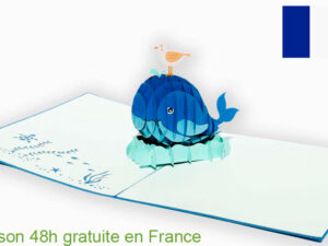 Baleine et oiseau-carte Pop Up 3D avec InsertNote chez cartepopup.com