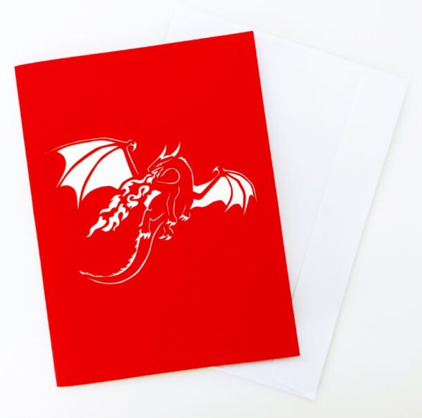 Fire Dragon Dragon rouge de feu-carte Pop Up 3D, carte de voeux, carte de félicitation, de souvenirs chez cartepopup.com