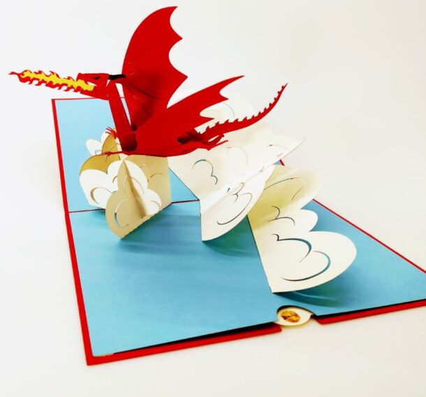Fire Dragon Dragon rouge de feu-carte Pop Up 3D, carte de voeux, carte de félicitation, de souvenirs chez cartepopup.com