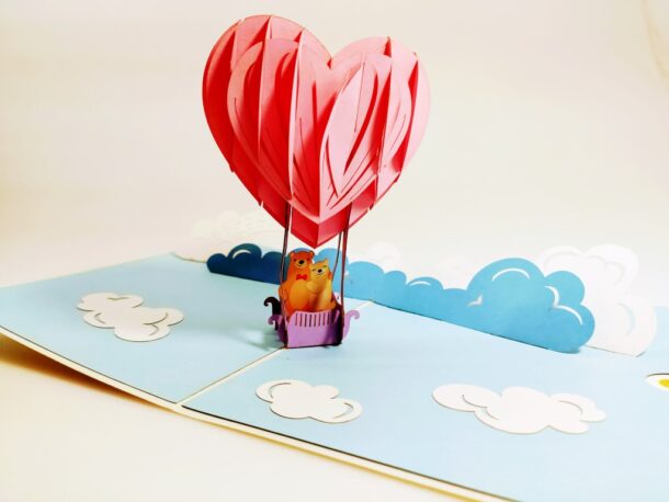 Oursons en montgolfiere coeur-carte Pop Up 3D, carte de voeux, carte d'amour, Valentin chez cartepopup.com