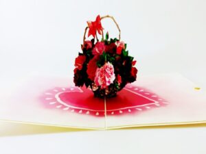 Panier coeur de roses-carte Pop Up 3D, carte de voeux, carte d'amour, félicitations chez cartepopup.com