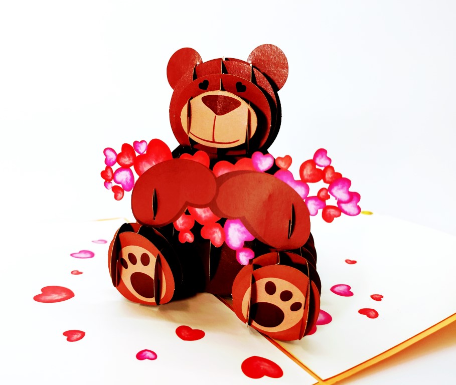 Teddy oursons amour-carte Pop Up 3D, carte de voeux, carte d'amour, Valentin chez cartepopup.com